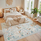 8x10 Area Rugs Boho Floral Washable Living Room Rug Neutral Carpet Bedroom - Image 2