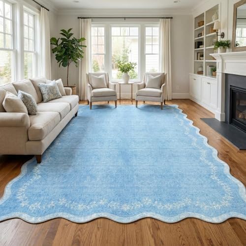 GarveeHome Scalloped Area Rugs 8x10 Large Blue Washable Living Room Rug by GarveeHome