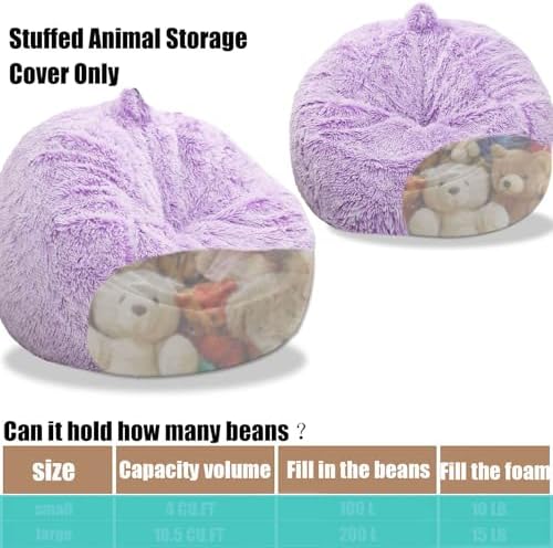 Fluffy Stuffed Animal Storage Bean Bag Chair Cover, Faux Fur Comfy Bean Bag - Image 4