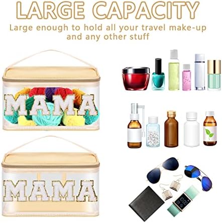 Iqimott Preppy Clear Makeup Bag Mama Pouch, Chenille Letter Cosmetic Bag - Image 4