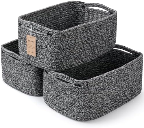 3 Pack Storage Baskets for Organizing, 13.7×9.5×6.3", Mixed Black by MaxuniTechLife