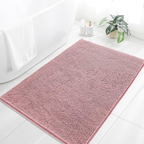 Chenille Bathroom Rug 40"x60" Blush, Large Plush Bath Mat by Kildoss
