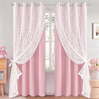 ASPMIZ Pink Blackout Curtains for Girls Bedroom Double Layer Curtains 52x84 by ASPMIZ