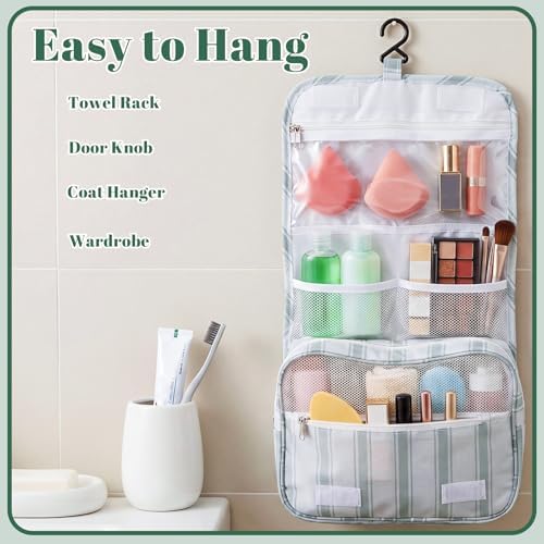 Hanging Toiletry Bag for Women, Portable Sage Green Travel Summer Beach Bag - Image 4
