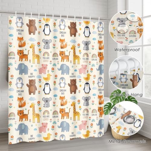 Britimes Bathroom Sets with Shower Curtain and Rugs Set of 4 Cartoon Animal - Image 6