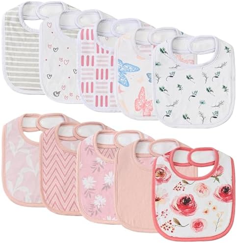 10 Pack Cotton Snap Bibs for Baby Boy Girl, Super Soft Drool Bibs for Teething by EgmaoBaby