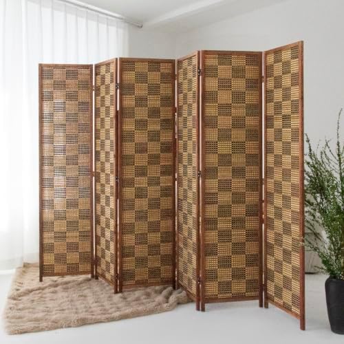 6 Panel Bamboo Room Divider, 5.6 ft Tall Double-Sided Folding Privacy Screen - Image 2