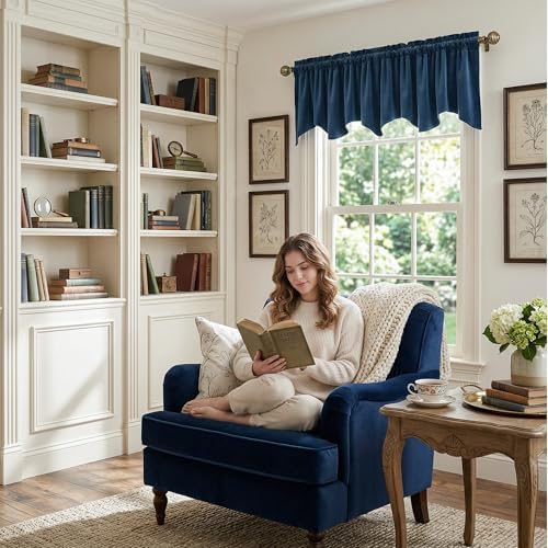 StangH Navy Blue Valance for Windows Scalloped 52x18 Inch, 1 Panel - Image 3
