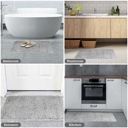 Yeaban Chenille Gray Bathroom Rug 24"x36", Non-Slip Rubber Backing - Image 5