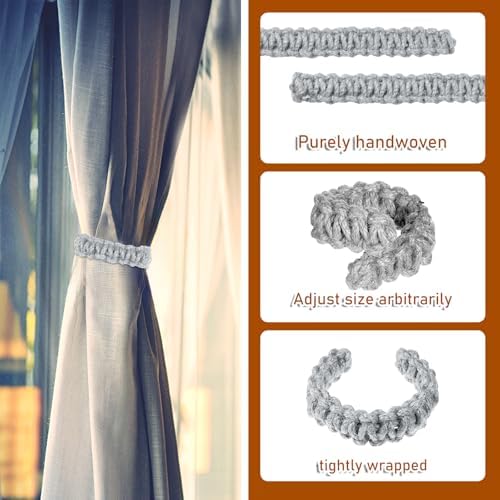 Ptwola 4 Pack Braided Curtain Tiebacks Boho Elegant Rustic Curtain Holdbacks - Image 3