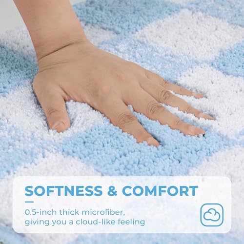 GRANNY SAYS Checkered Blue Bathroom Rug, Cute Bath Mat - Image 3