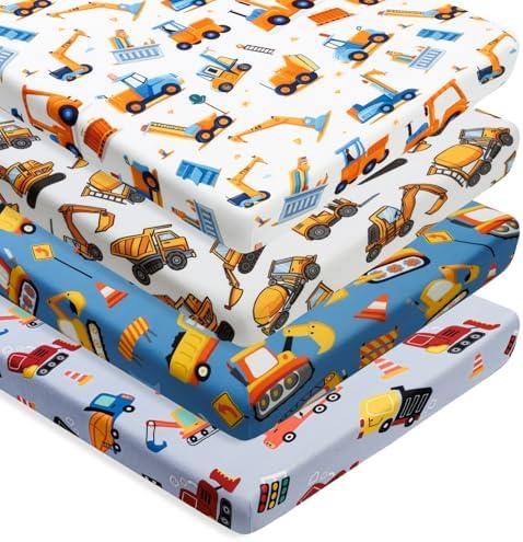 4 Pack Baby Boy Pack N Play Mini Crib Sheets Soft Fitted Baby Boy Mattress by FIGEPO