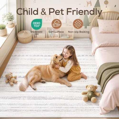 Nakagishi 10x13 Area Rugs Living Room: Washable Boho Large Neutral Soft - Image 4