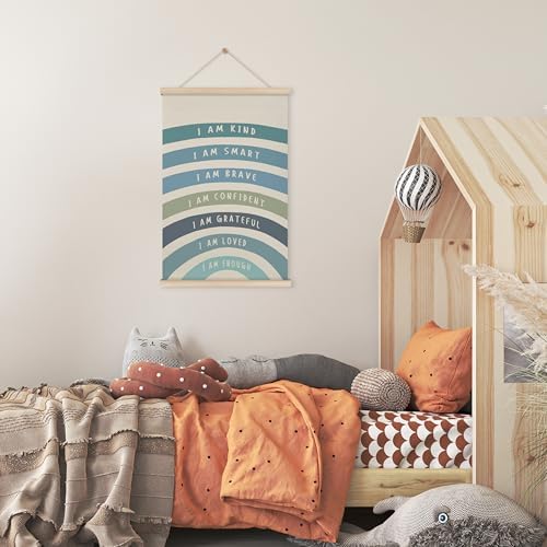 HRQKO Blue I Am Kind Smart Inspirational Poster Hanger Frame, Boho Rainbow Wall - Image 6