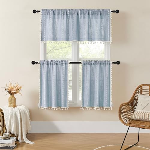 MitoVilla 2 Panels Boho Kitchen Short Curtains, Modern Farmhouse Cafe Curtains - Image 3