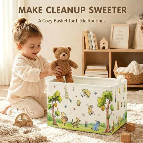 Rectangle Neutral Classic Winnie Bear Baby Basket - Image 3