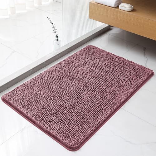 Chenille Bathroom Rug 24"x36" Dusty Rose, Non-Slip Plush Bath Mat by Kildoss