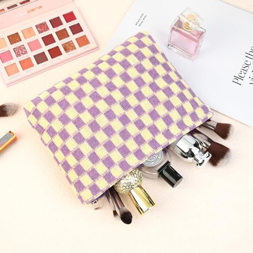 SOIDRAM 2 Pcs Checkered Makeup Bag Large Cosmetic Bag Toiletry Bag Makeup Pouch - Image 7