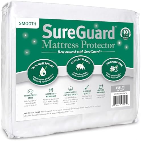 SureGuard Smooth Waterproof Mattress Protector, Full XL Mattress Cover by SureGuardMattressProtectors