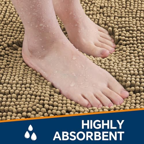 Chenille Bathroom Runner Rug 24"x72" Beige, Plush Bath Mat - Image 4