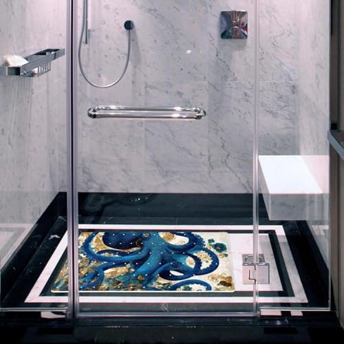 Shower Mat Non Slip 26.8 x 15.1 Inches, Octopus Floral Bathtub Mat Shower Stall - Image 6