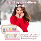 Iqimott Clear Patch Makeup Bag Stuff Pouch, Preppy Personalized Chenille Letter - Image 5