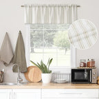 ZJDECOR Beige Striped Semi Sheer Kitchen Curtain Valances - Image 2