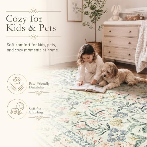 Wonnitar Large Rugs for Living Room, Soft Washable Floral 9x12 Area Rug for - Image 5