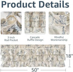 jinchan Ruffled Floral Valance Curtain 18 Inch 1 Panel Blue on Beige - Image 5