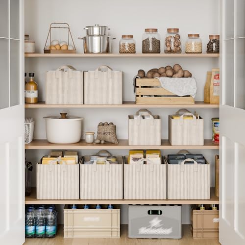 StorageWorks Closet Storage Bins, Khaki and Beige Stripes - Image 3