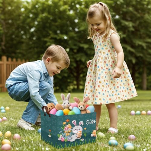 Large Cute Easter Basket for Kid Empty Gift Baby Rectangle Storage Bin Bunny - Image 5