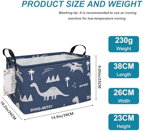 Rectangular Blue dinosaur Storage Bin Nursery Hamper - Image 2
