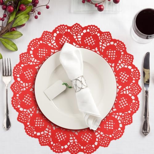 MCEAST 100 Pack Round Red Paper Doilies 13.5 Inches Lace Paper Place Mats - Image 4