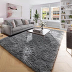 Amdrebio Grey Large Plush Shaggy Rug 6x9 - Image 4