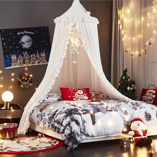 VETHIN Bed Canopy for Girls, Princess Round Dome Dreamy Mosquito Net Bedding - Image 3