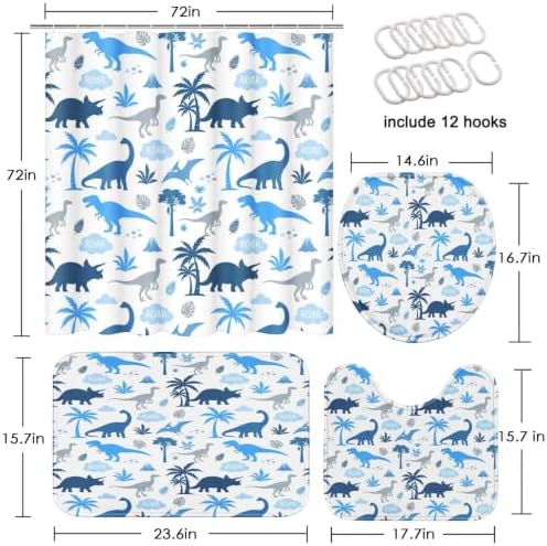 Britimes Bathroom Sets with Shower Curtain and Rugs Set of 4 Blue Grey - Image 2