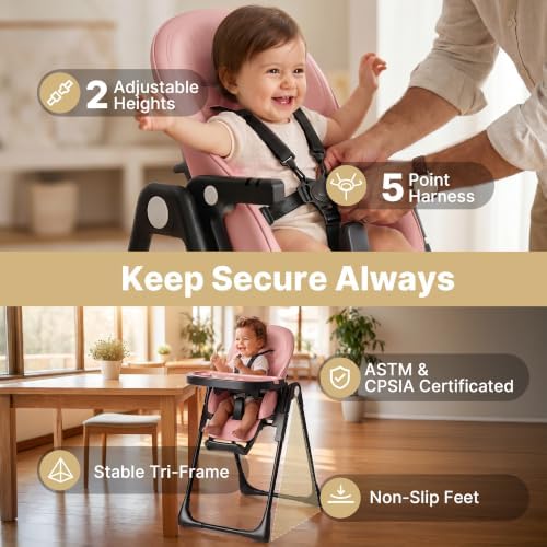3 in 1 Portable High Chairs for Babies and Toddlers, Blush Pink - Image 4