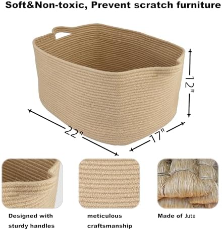 XUANGUO Large Rectangle Woven Jute Rope Storage Basket 22"x17"x12" - Image 2