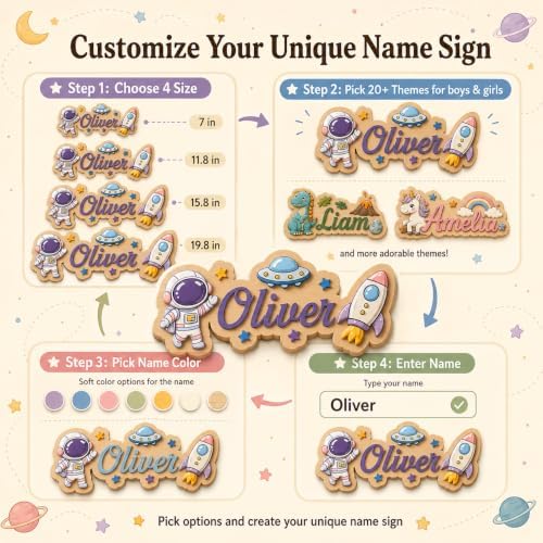 Custom Name Sign for Nursery, Personalized Wooden Kids Room Door Sign - Image 7