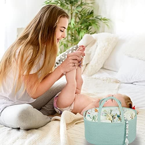 XUANGUO Large Cotton Rope Baby Diaper Caddy Organizer Basket Light Green - Image 6