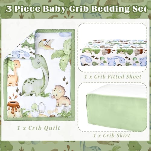 Hahafelt 3 Pcs Dinosaur Baby Crib Bedding Set - Image 2