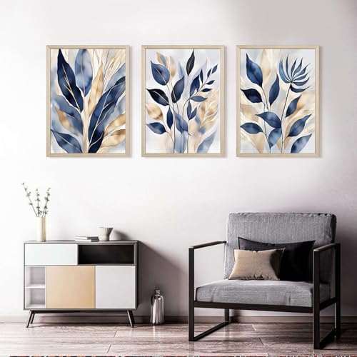 Blue Botanical Wall Art Abstract Leaf Canvas Prints Decor Modern Plant Wall Art - Image 6