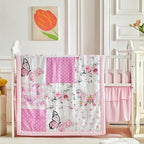 Patchwork Crib Bedding Set Butterfly Plaid Floral Design 3 Pieces Baby Girl by Uozzi+Bedding