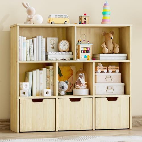 EXPERLAM Solid Pine Wood Toy Storage Organizer, Kids Bookshelf and Toy Organizer by EXPERLAM