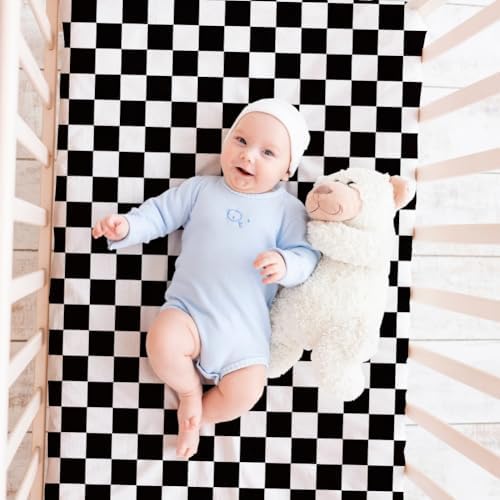 4 Pack Checkered Plaid Crib Sheets Neutral Breathable Buffalo Check Fitted Baby - Image 2