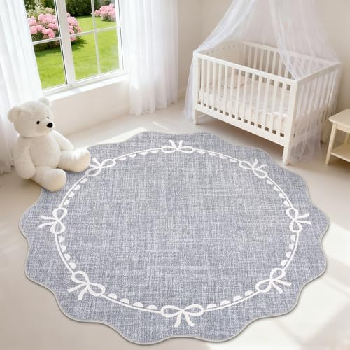 GarveeHome 5ft Round Rugs Washable Scalloped Bow Rug by GarveeHome