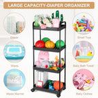 Barydat Baby Diaper Cart 3-Tier Movable Diaper Caddy Organizer Rolling Plastic - Image 5