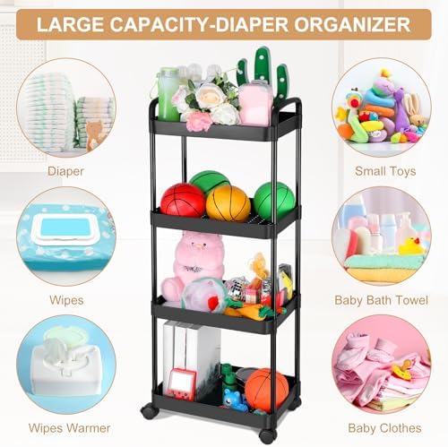 Barydat Baby Diaper Cart 3-Tier Movable Diaper Caddy Organizer Rolling Plastic - Image 5