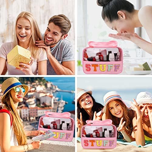 Iqimott Chenille Letter Patch Stuff Bag, Preppy Clear Makeup Cosmetic Bag Large - Image 6