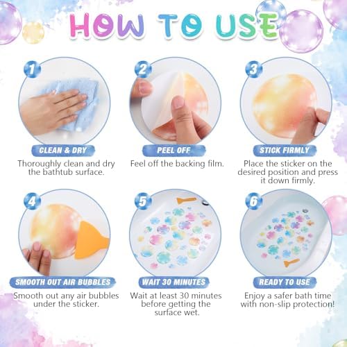 Fullhawl 30 Pcs Watercolor Bubble Non Slip Shower Stickers, Bathtub Safety - Image 3